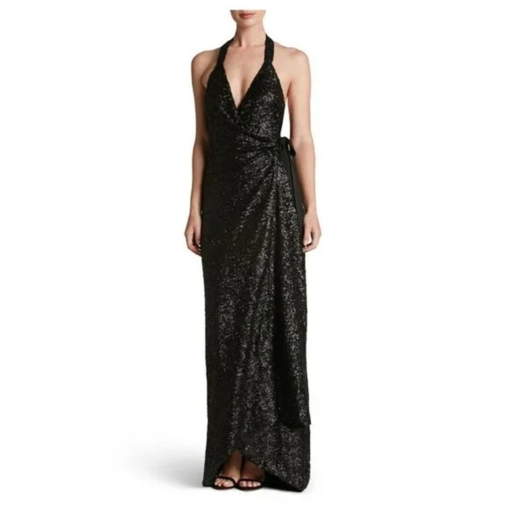 Dress the Population Black Giselle Sequin Wrap Gown
